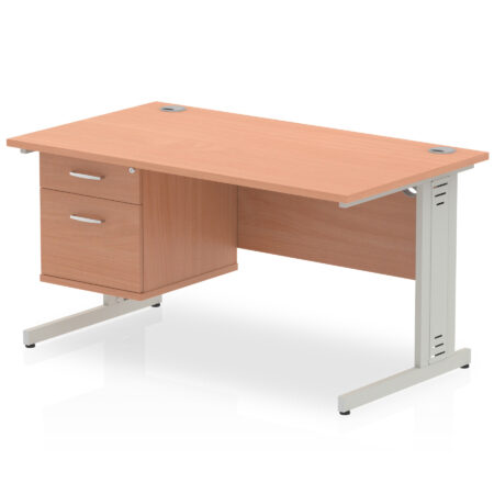 Impulse 1400mm Cable Managed Straight Desk With Single Fixed Pedestal
