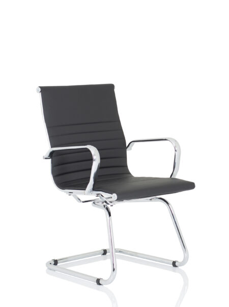 Nola Black Leather Cantilever Visitor Chair with Arms
