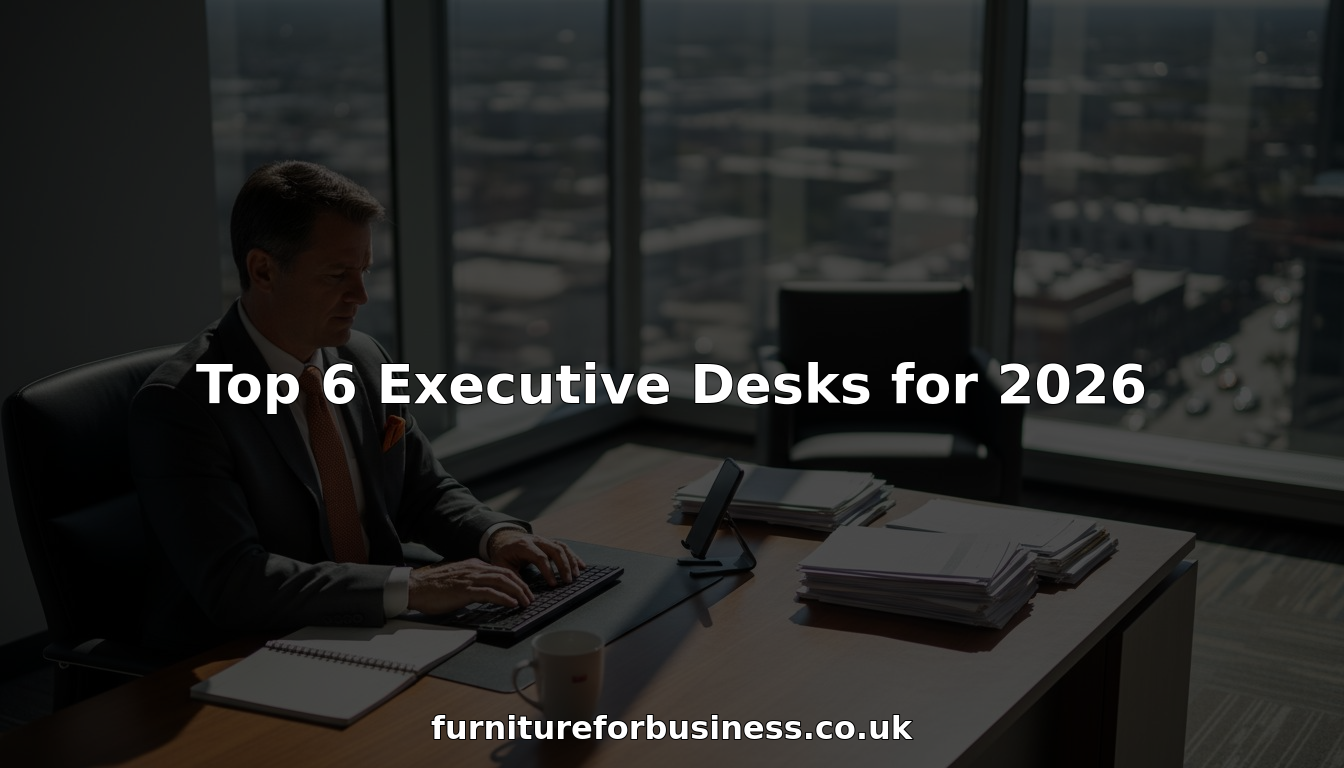 Executive at walnut desk in sunlit corner office
