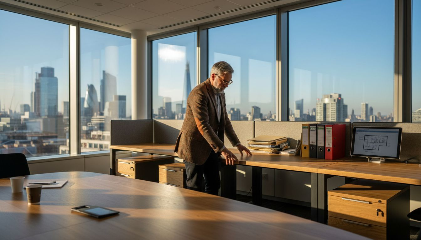 Manager inspecting B2B office furniture in London office