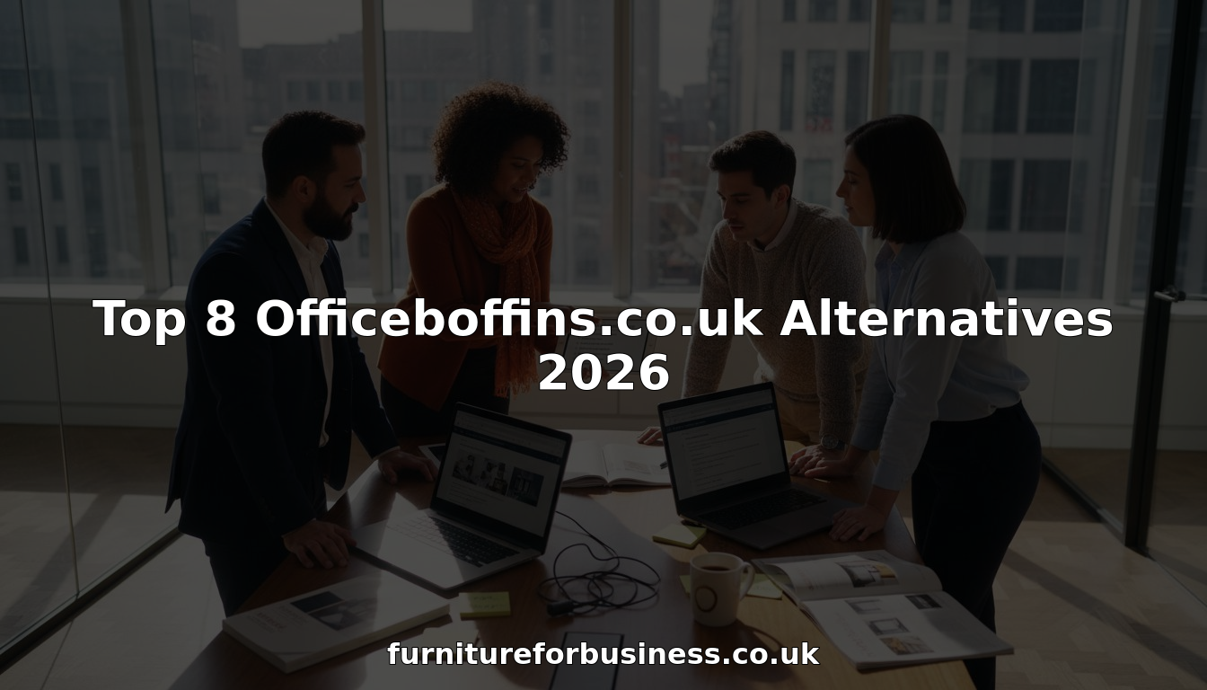 Office managers comparing furniture suppliers at corner office table