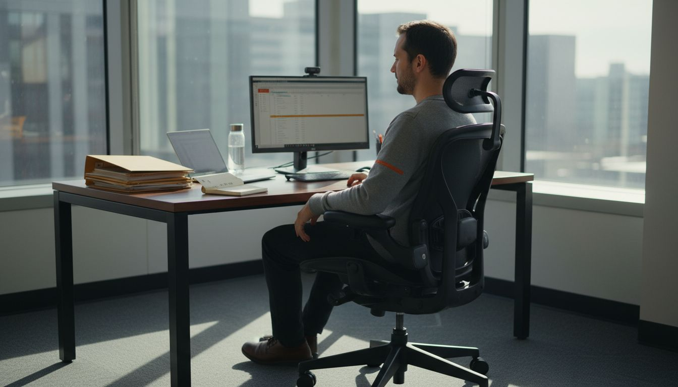Office worker using ergonomic task chair