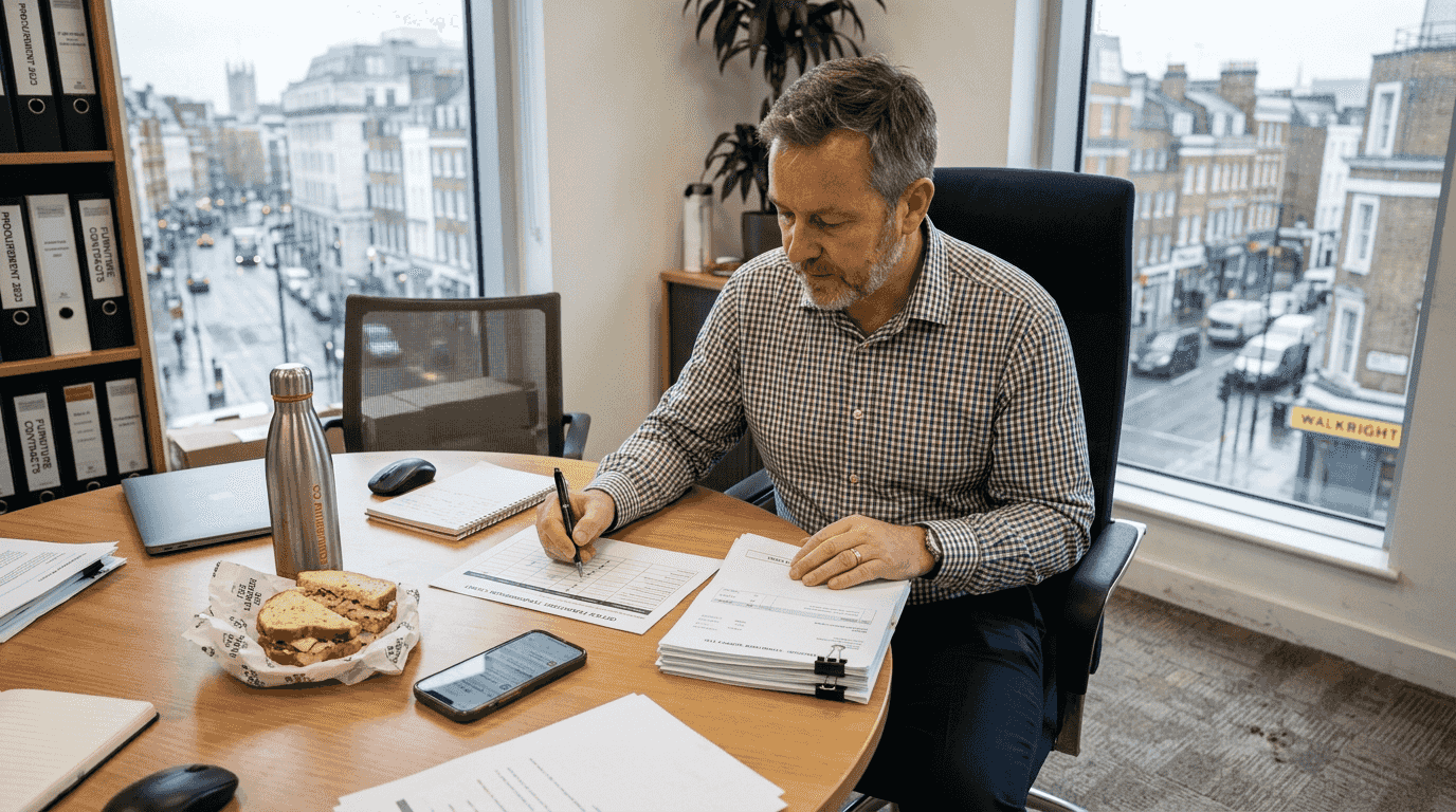 Manager reviewing bundled furniture procurement costs