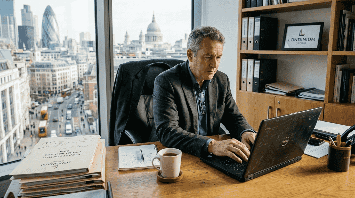 Director at lockable desk in UK office