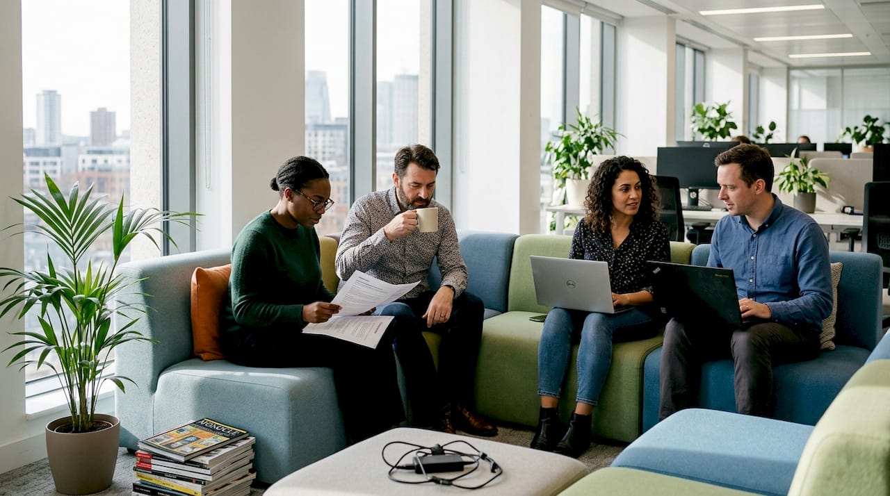 UK office with team using modular seating