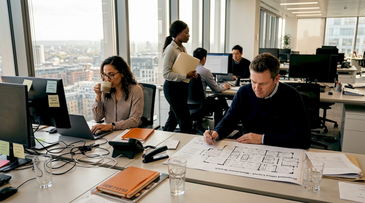 Team working in bright open-plan office