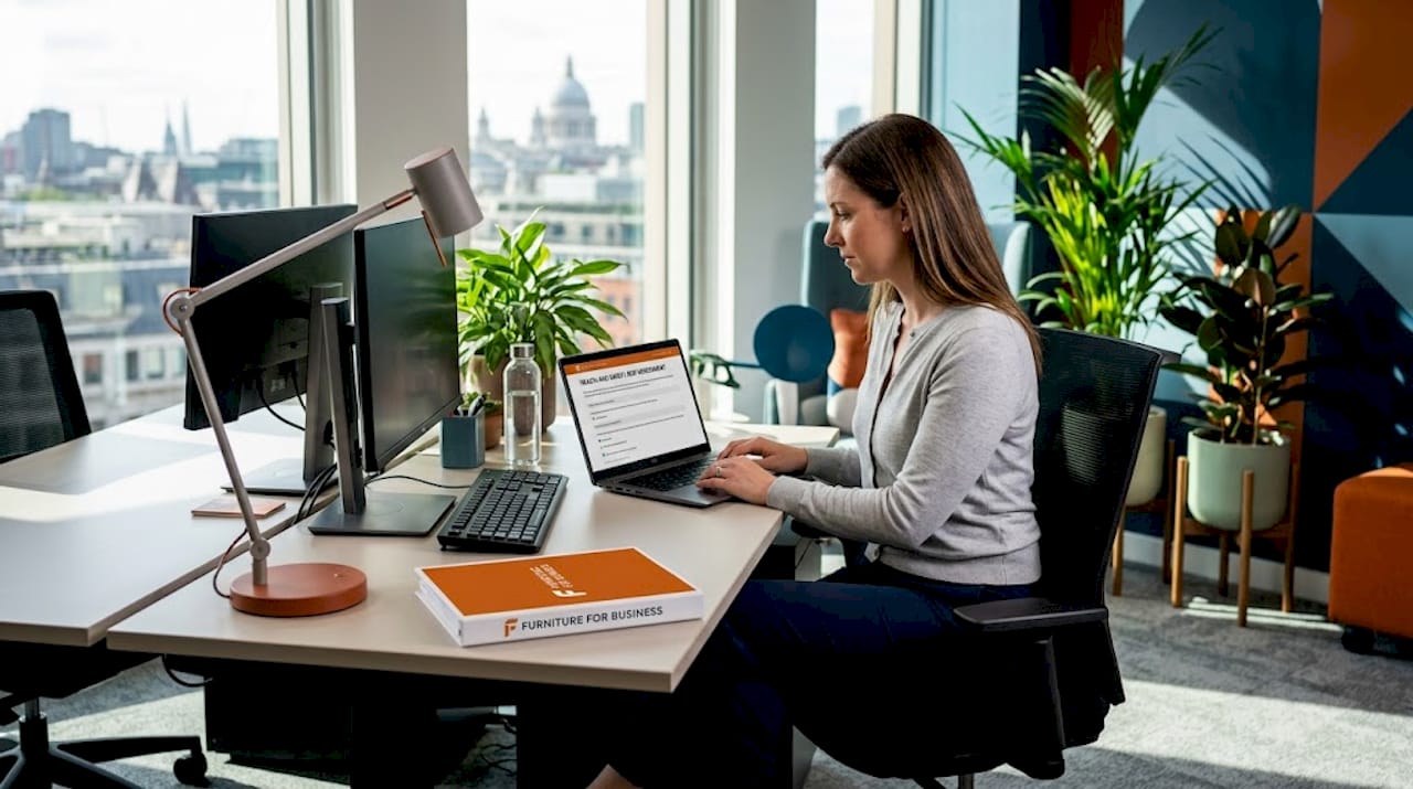 Woman completing DSE assessment in London office