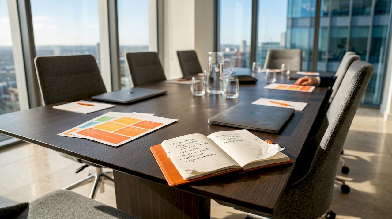 Large boardroom table in corporate office