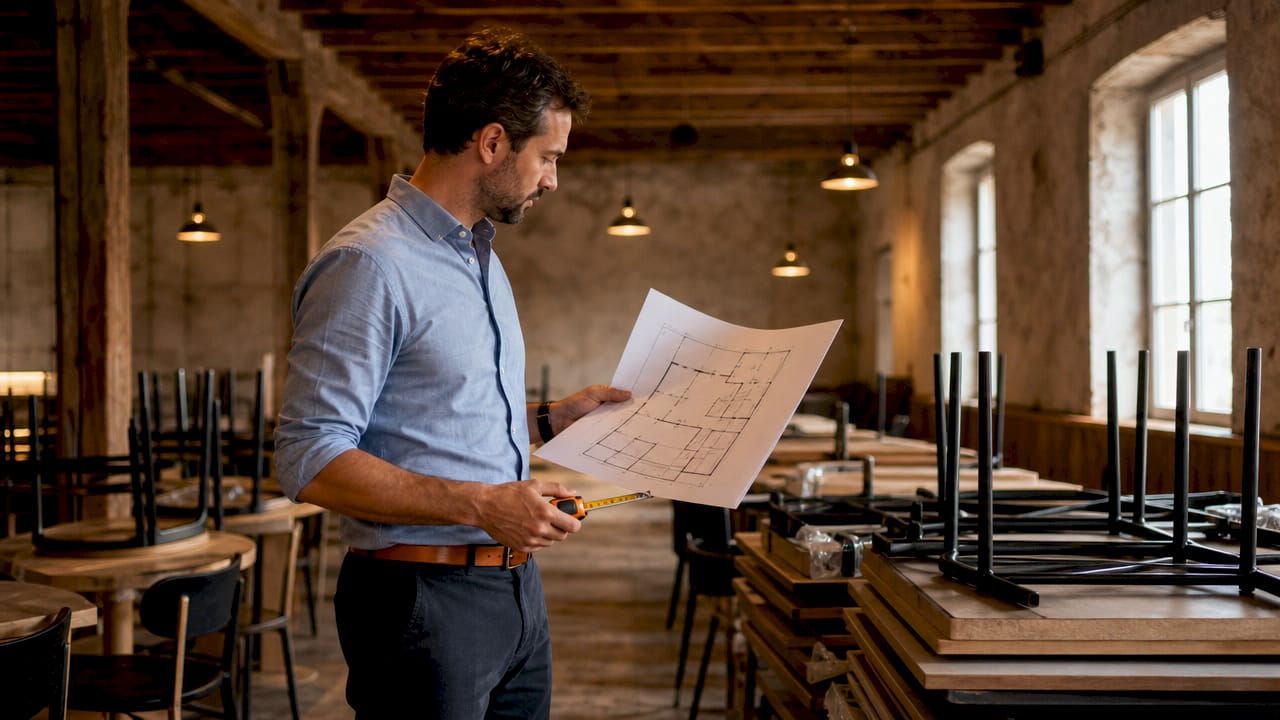 Designer planning bistro furniture layout