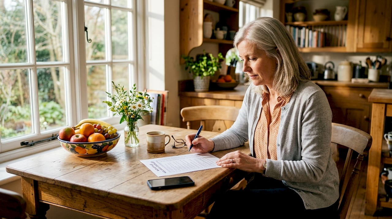 Office manager reviewing wellness checklist at desk
