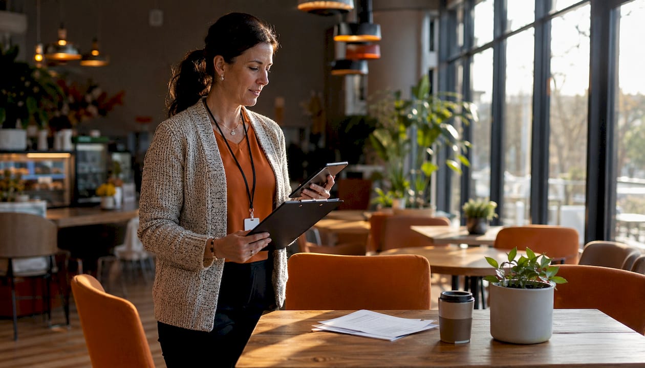 Consultant performing ergonomic workplace audit