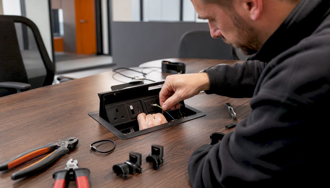 Electrician wiring meeting room power module