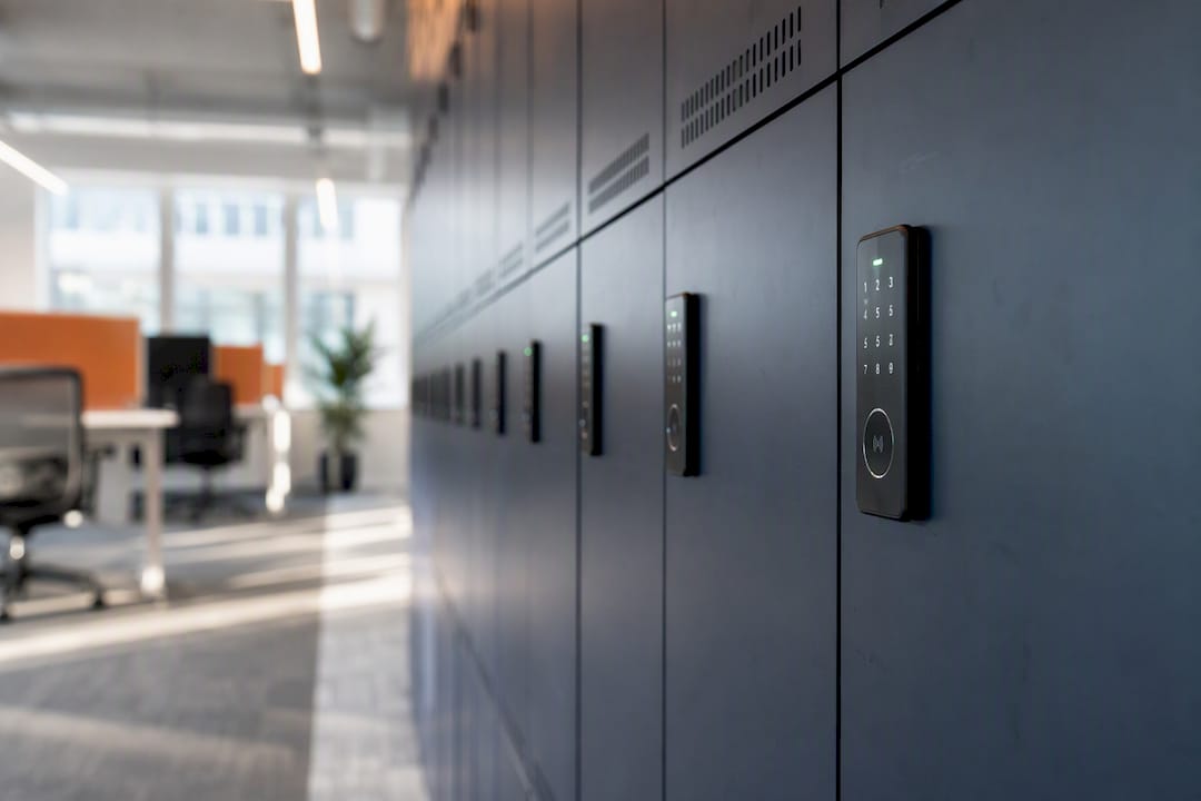 Adaptive electronic locker bank detail in office