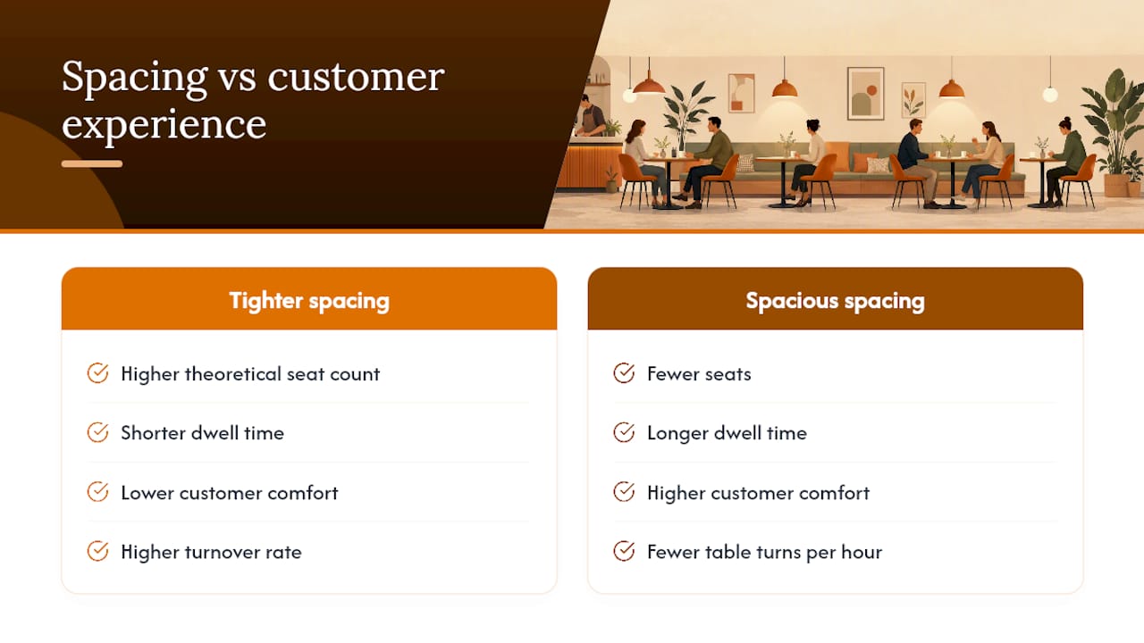 Diagram of cafe spacing impact on experience and turnover
