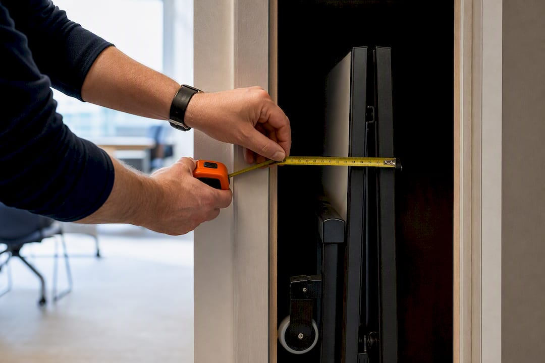 Measuring folded table against storage doorway