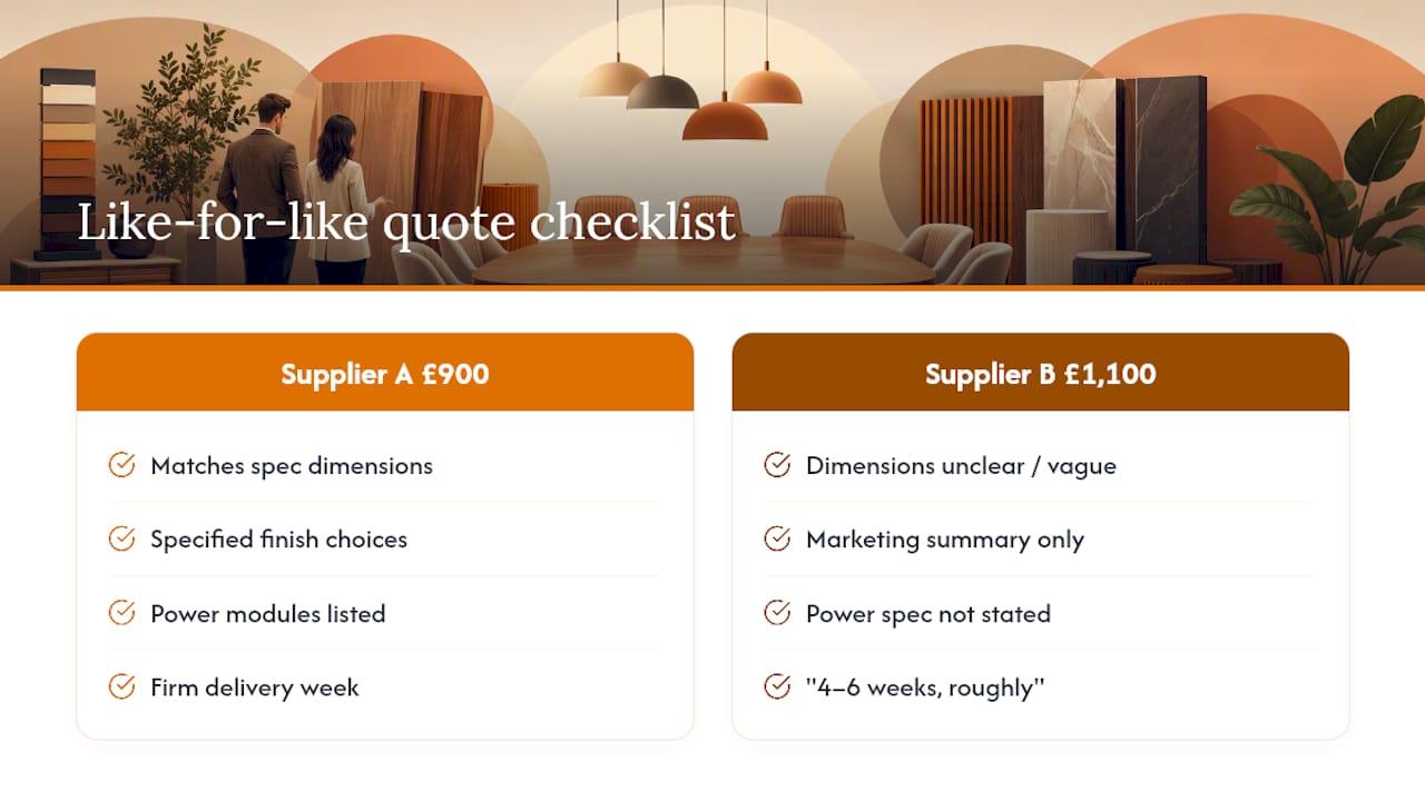 Boardroom table quote comparison checklist