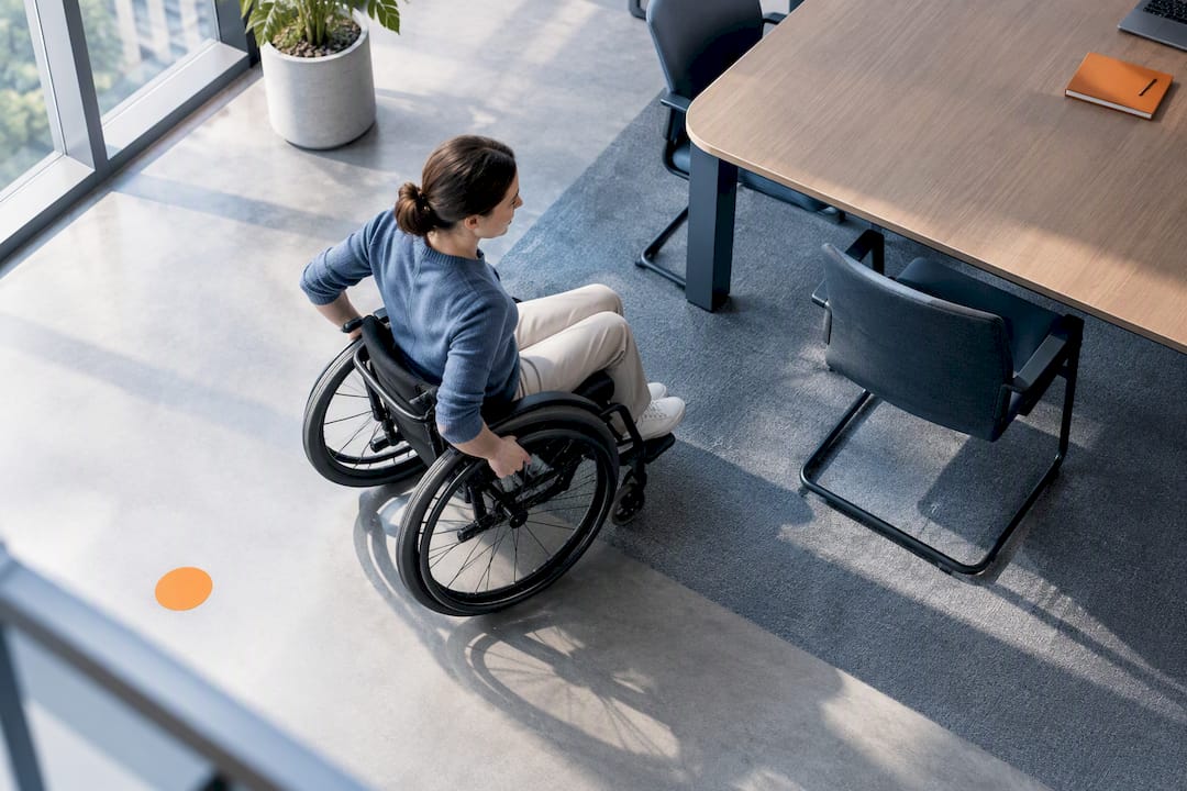 Wheelchair route and turning space around table